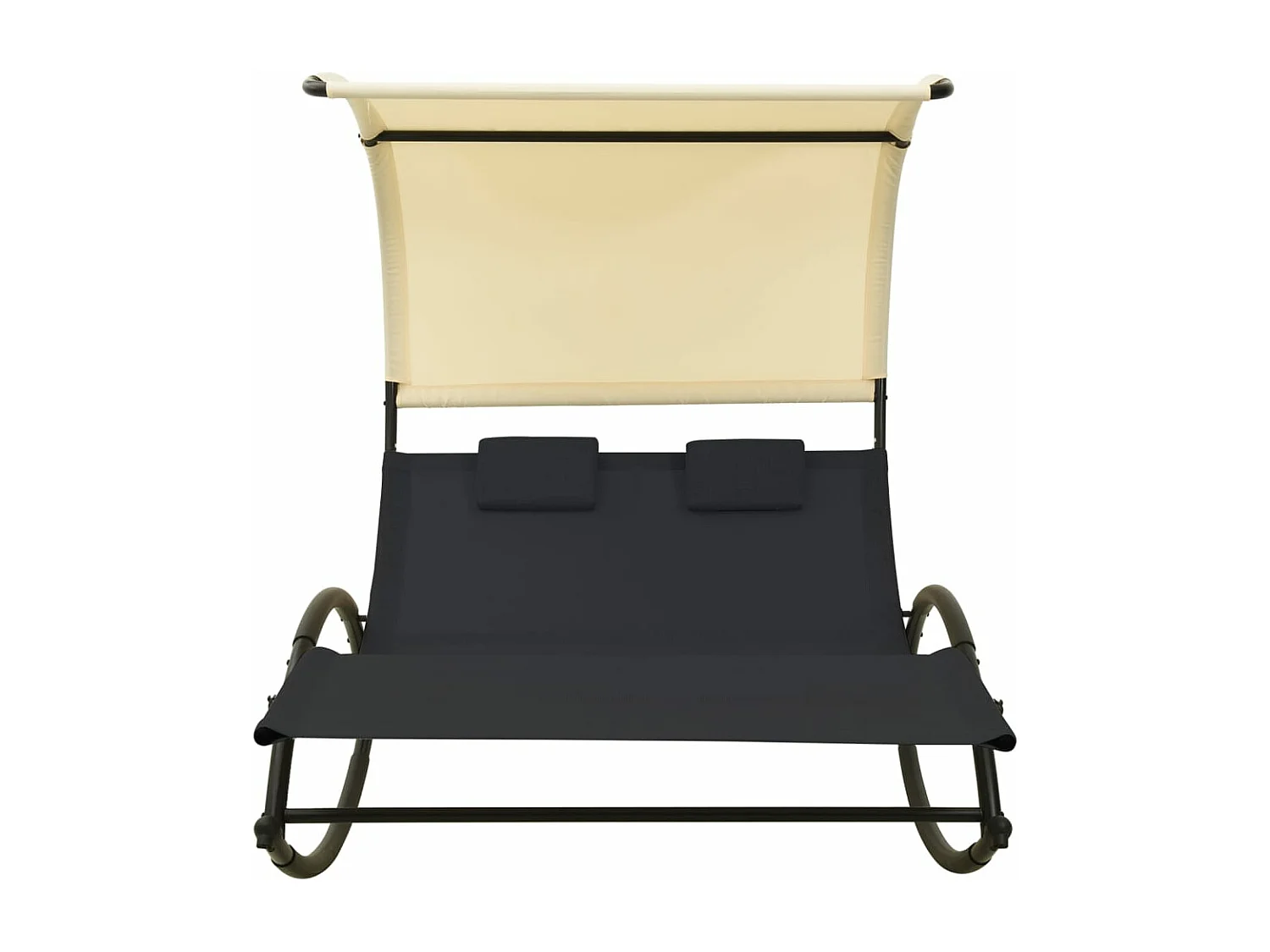 Doppel-Sonnenliege mit Sonnendach Textilene Schwarz und Creme