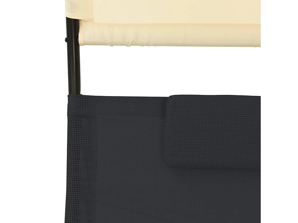 Chaise longue double avec auvent textilène noir et crème