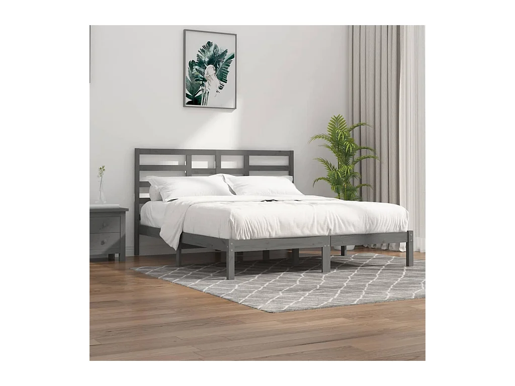 Cadre de lit sans matelas bois massif gris 200x200 cm