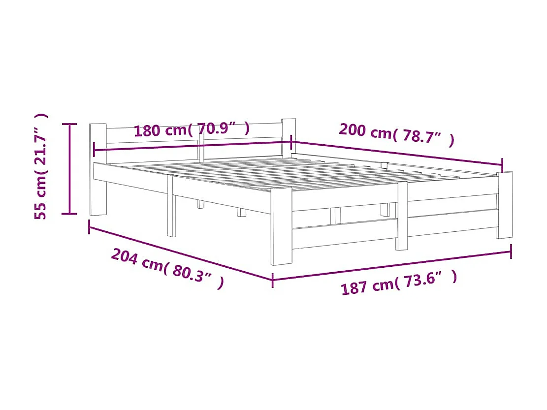 Cadre de lit sans matelas marron miel bois massif pin 180x200cm