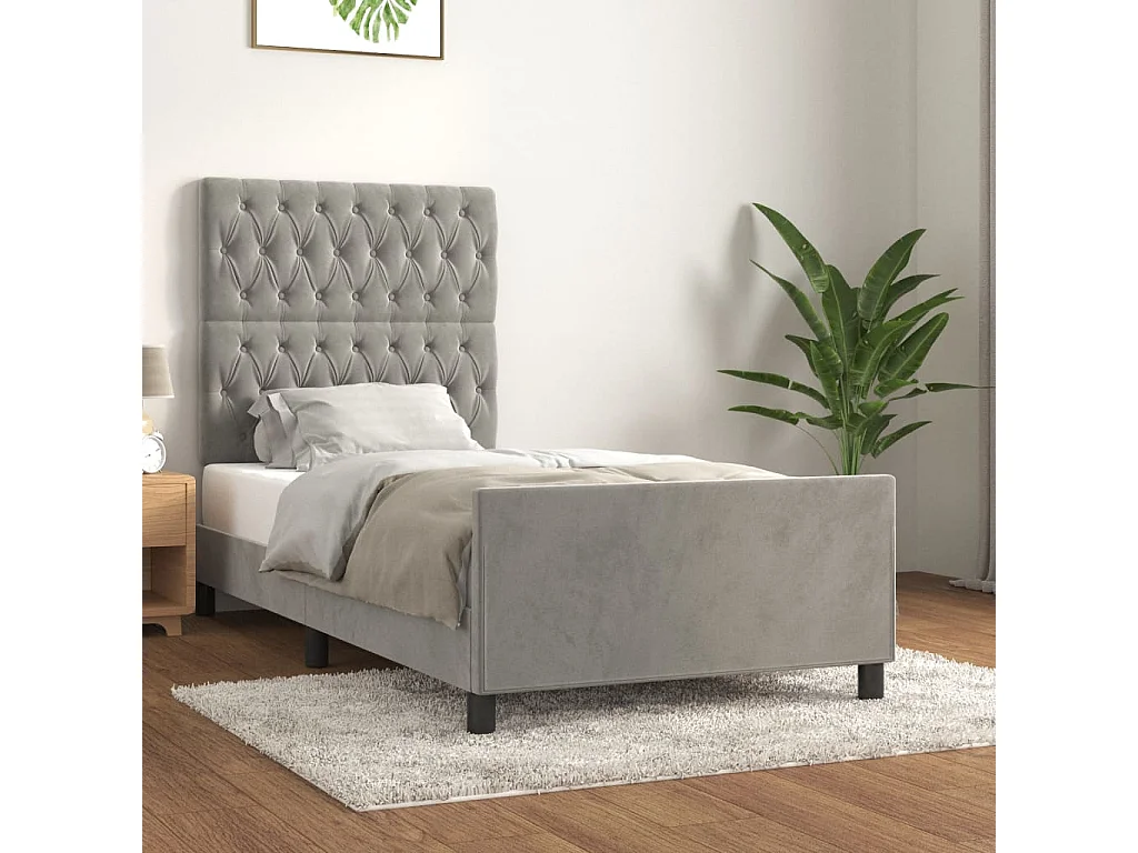Cadre de lit sans matelas gris clair 90x200 cm velours