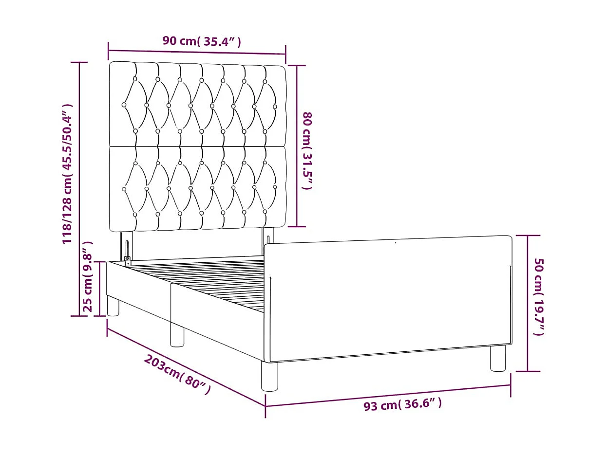 Cadre de lit sans matelas gris clair 90x200 cm velours