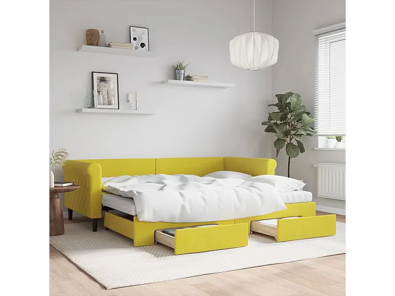 Lit de jour avec gigogne et tiroirs jaune 90x200 cm velours
