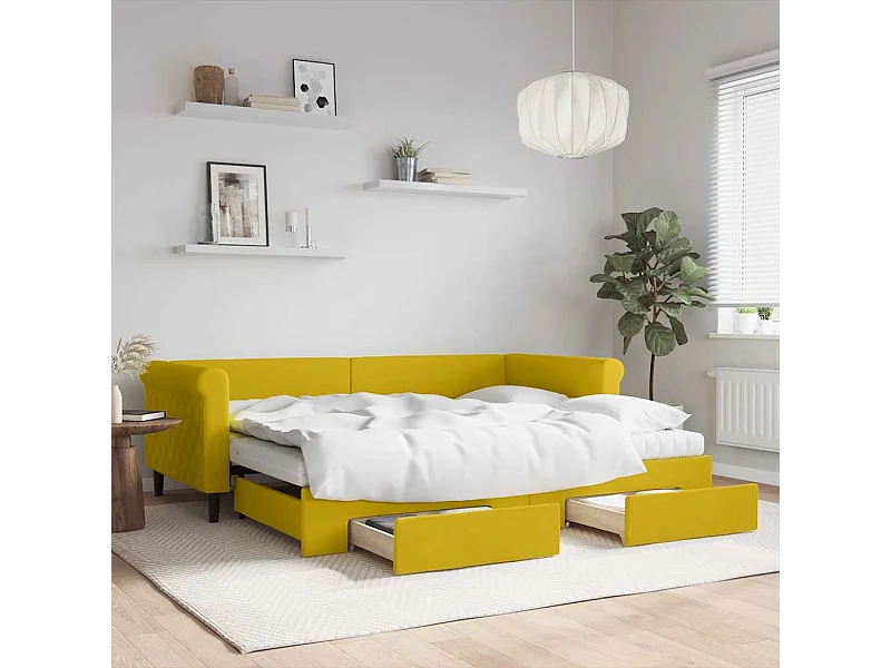 Tagesbett Ausziehbar mit Schubladen Gelb 90x200 cm Samt