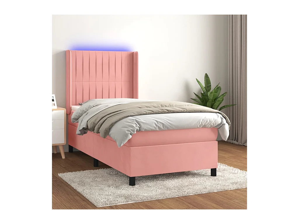 Sommier à lattes de lit matelas et LED Rose 100x200 cm Velours
