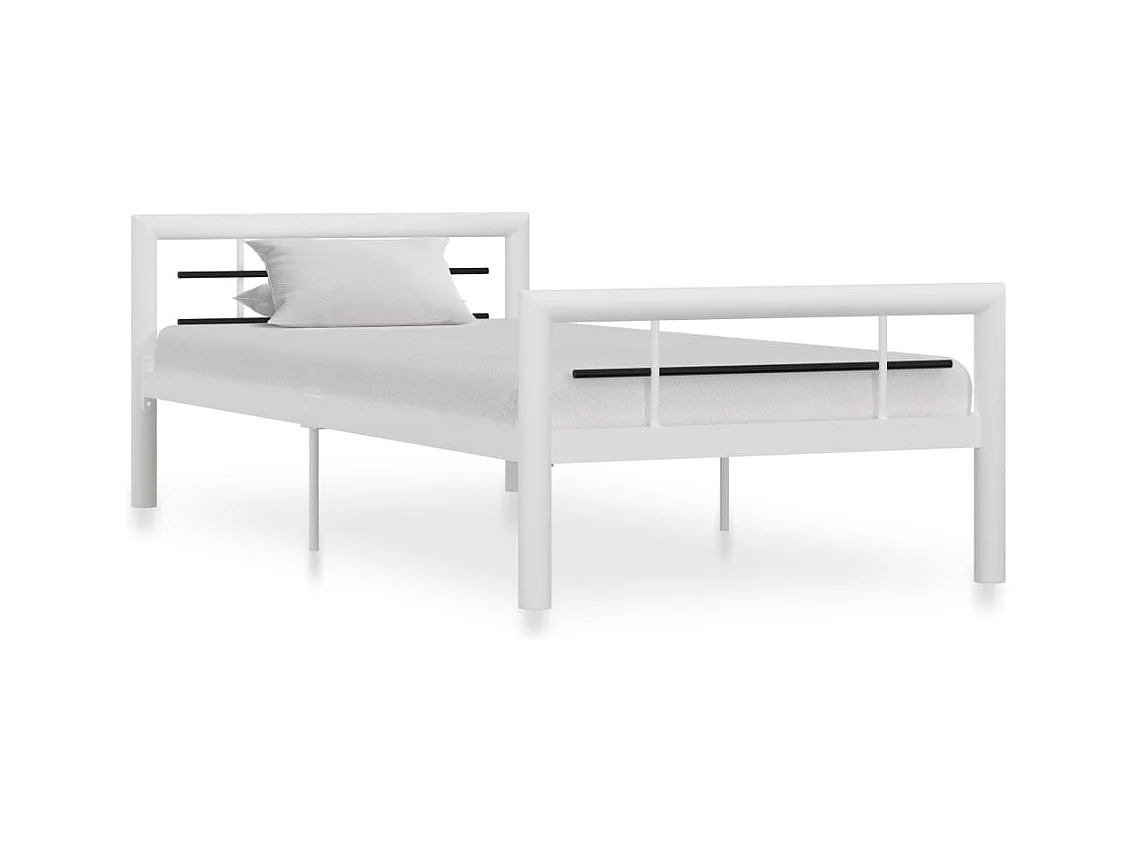 Cadre de lit sans matelas blanc et noir métal 100x200 cm