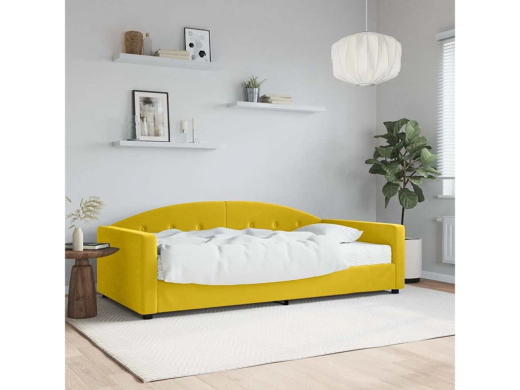 Lit de jour avec matelas jaune 100x200 cm velours