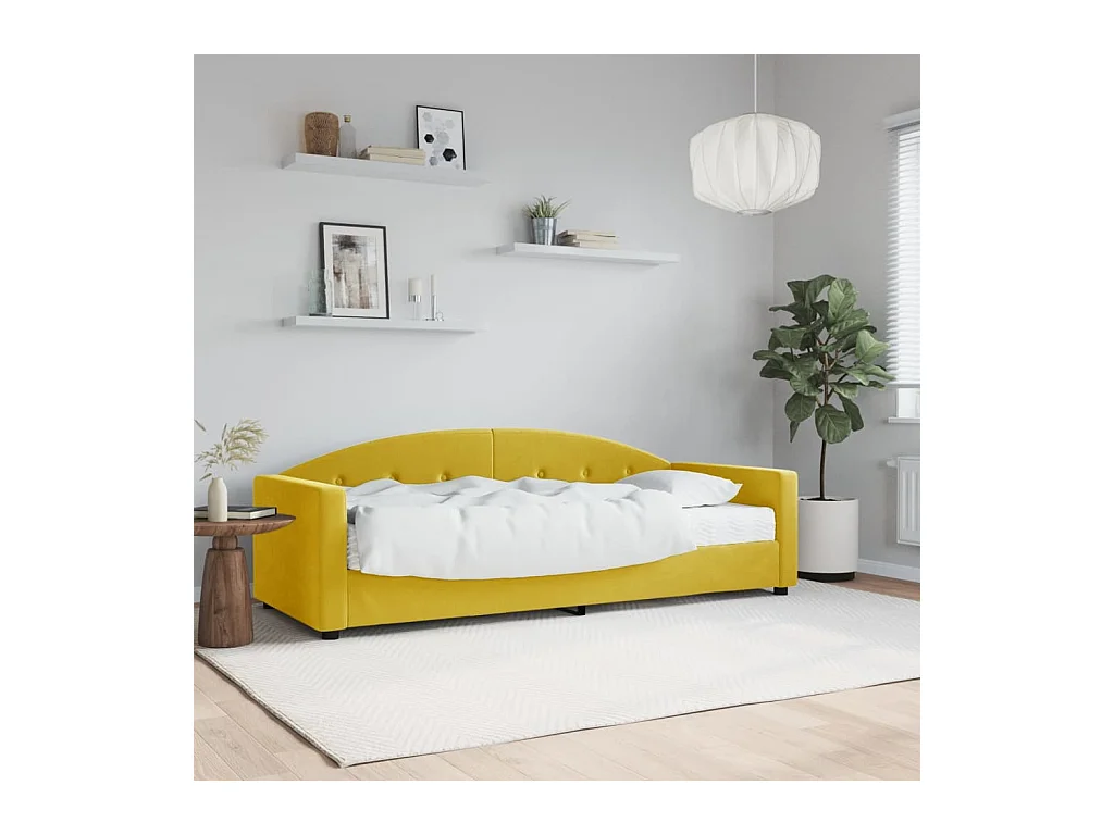 Lit de jour avec matelas jaune 80x200 cm velours