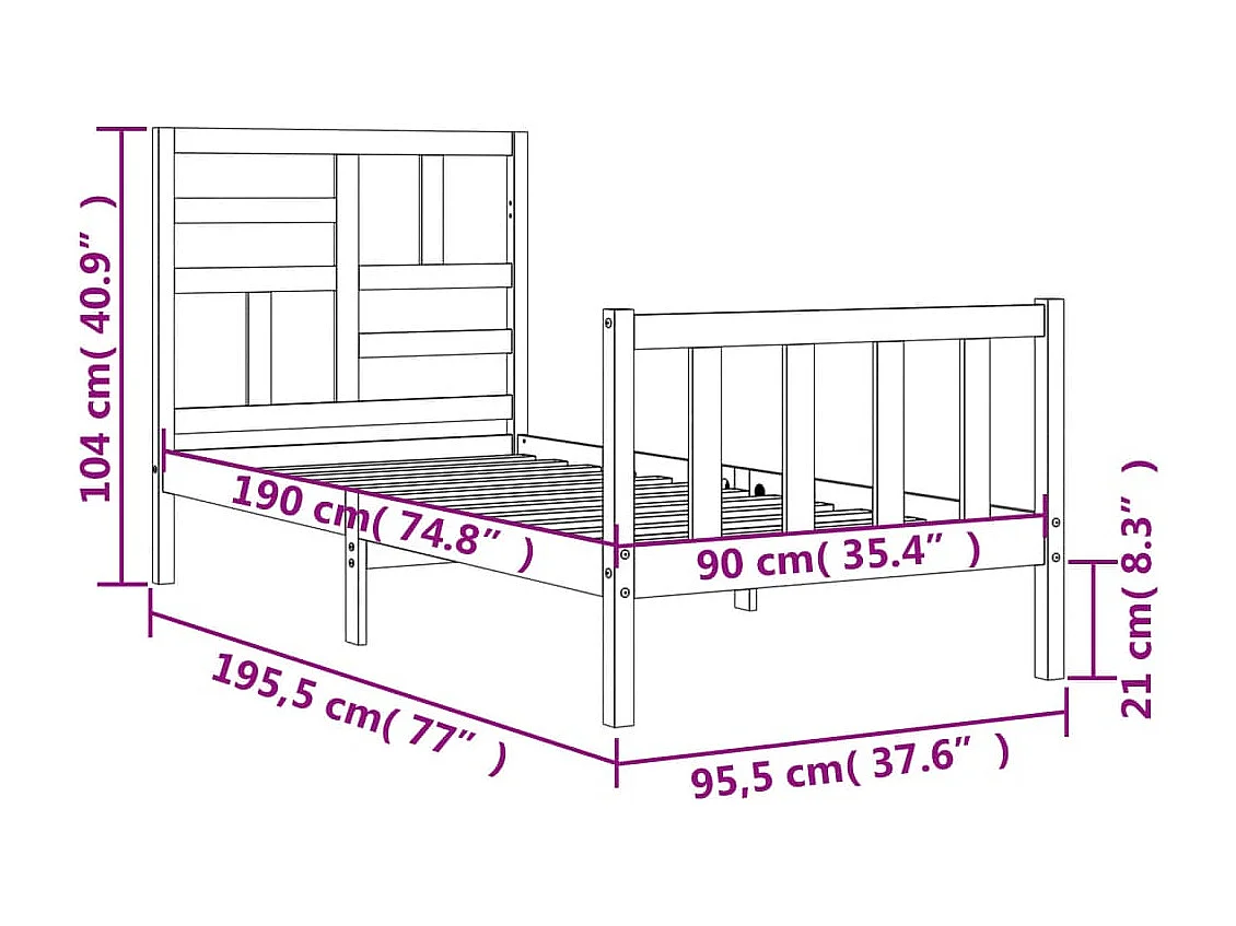 Massivholzbett mit Kopfteil Schwarz