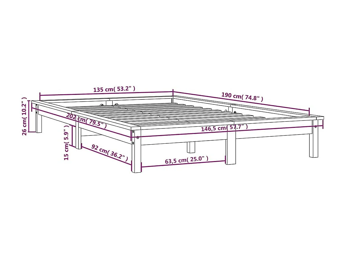Estrutura de cama de casal 135x190 cm pinho maciço branco
