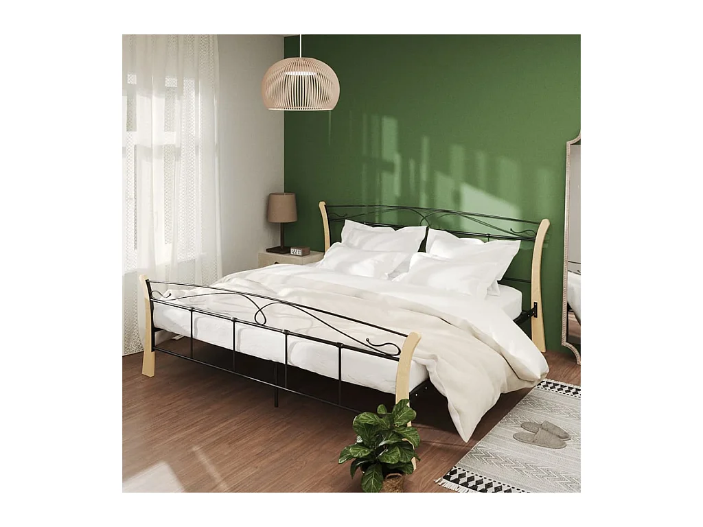 Cadre de lit sans matelas noir métal 200x200 cm