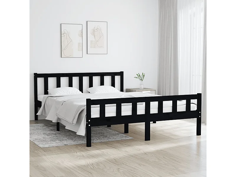 Cadre de lit sans matelas noir bois massif 120x200 cm