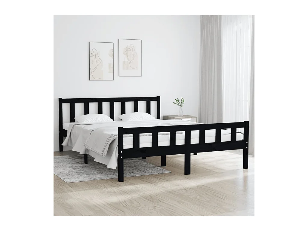 Bedframe massief hout zwart 120x200 cm