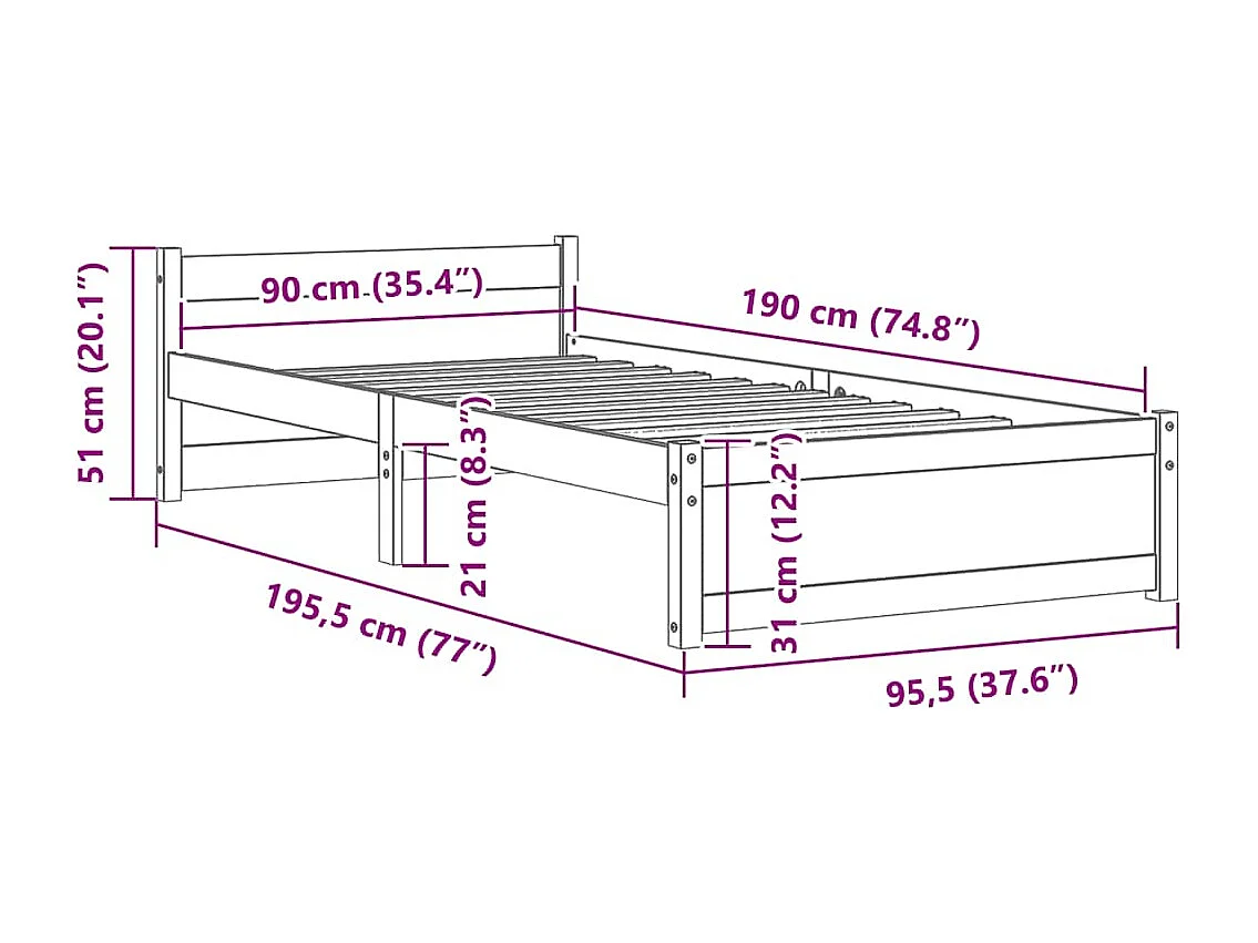 Massivholzbett Honigbraun 90x190 cm