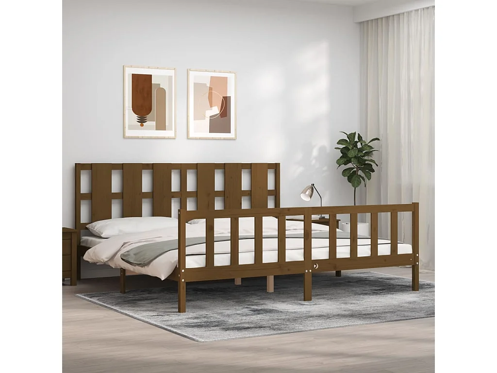 Cadre de lit sans matelas marron miel 200x200cm bois pin massif
