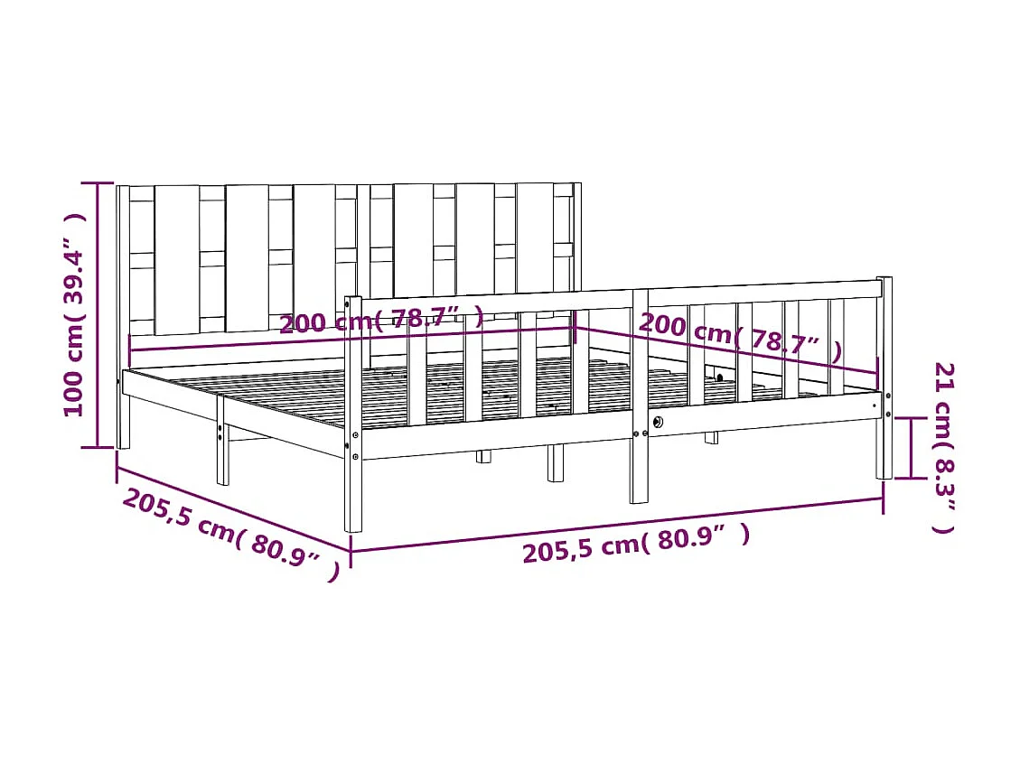Cadre de lit sans matelas marron miel 200x200cm bois pin massif