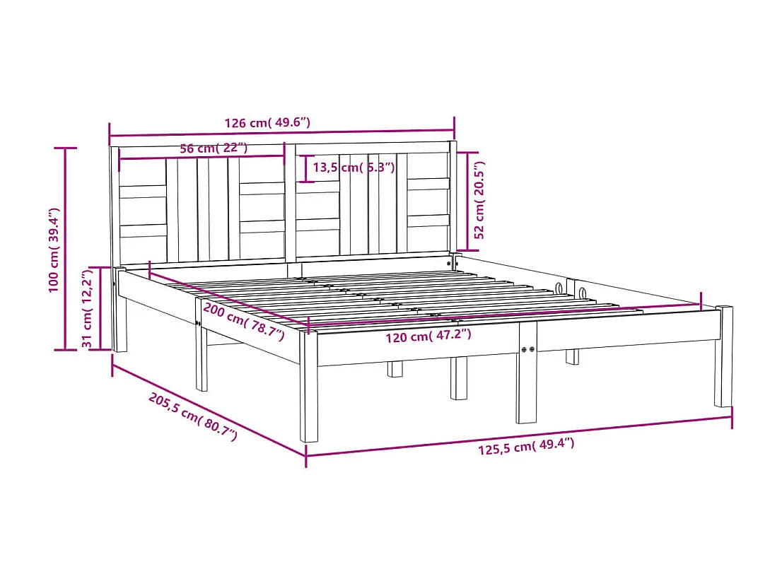 Cadre de lit sans matelas blanc 120x200 cm bois massif