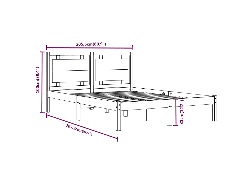 Estrutura de cama 200x200 cm madeira maciça