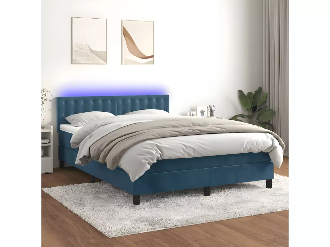 Kauf Unique Boxspringbett mit Matratze & LED Dunkelblau 140x200 cm Samt