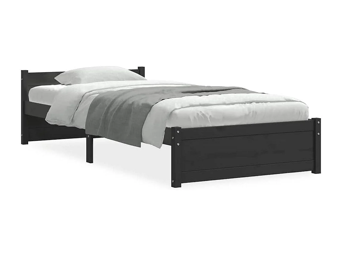 Cadre de lit sans matelas noir bois massif 75x190 cm