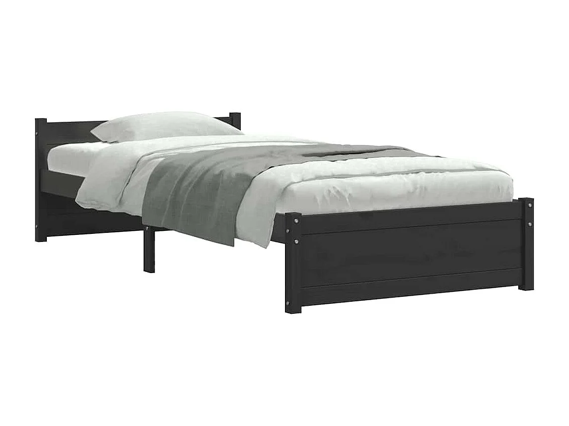 Cadre de lit sans matelas noir bois massif 75x190 cm