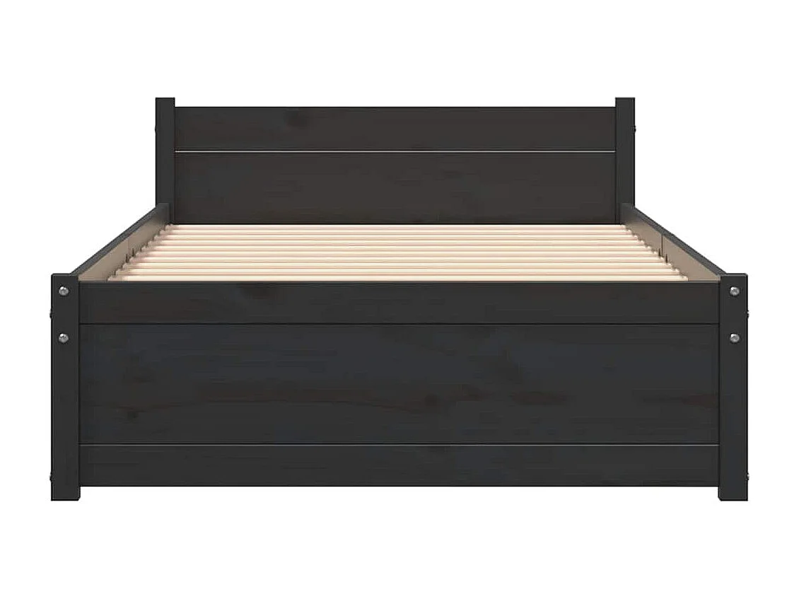 Cadre de lit sans matelas noir bois massif 75x190 cm