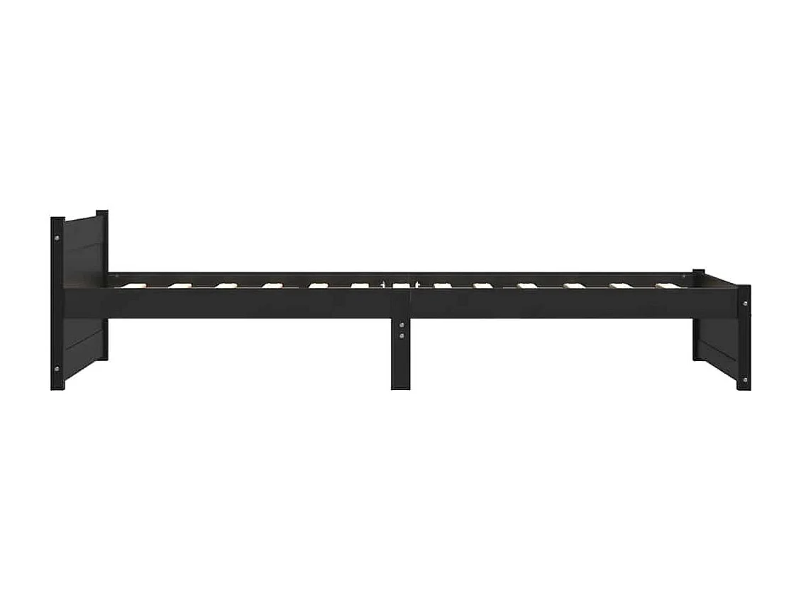 Cadre de lit sans matelas noir bois massif 75x190 cm