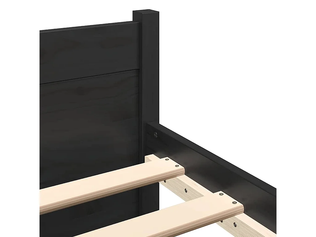 Cadre de lit sans matelas noir bois massif 75x190 cm