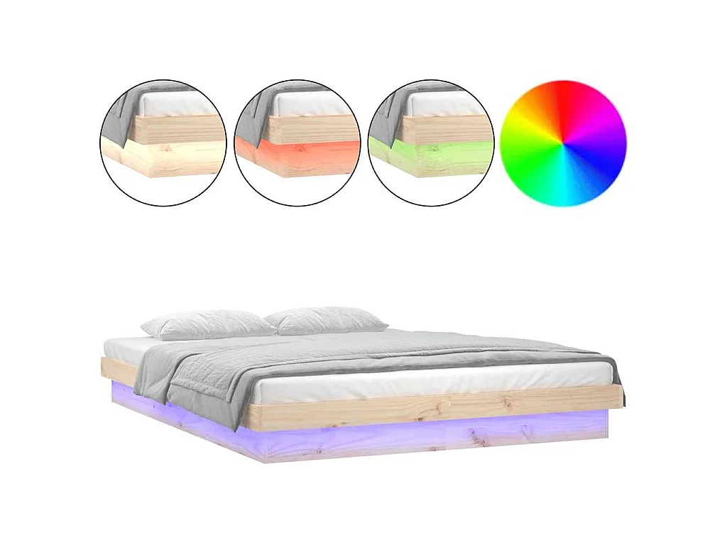 Cadre de lit à LED sans matelas 140x190 cm bois massif
