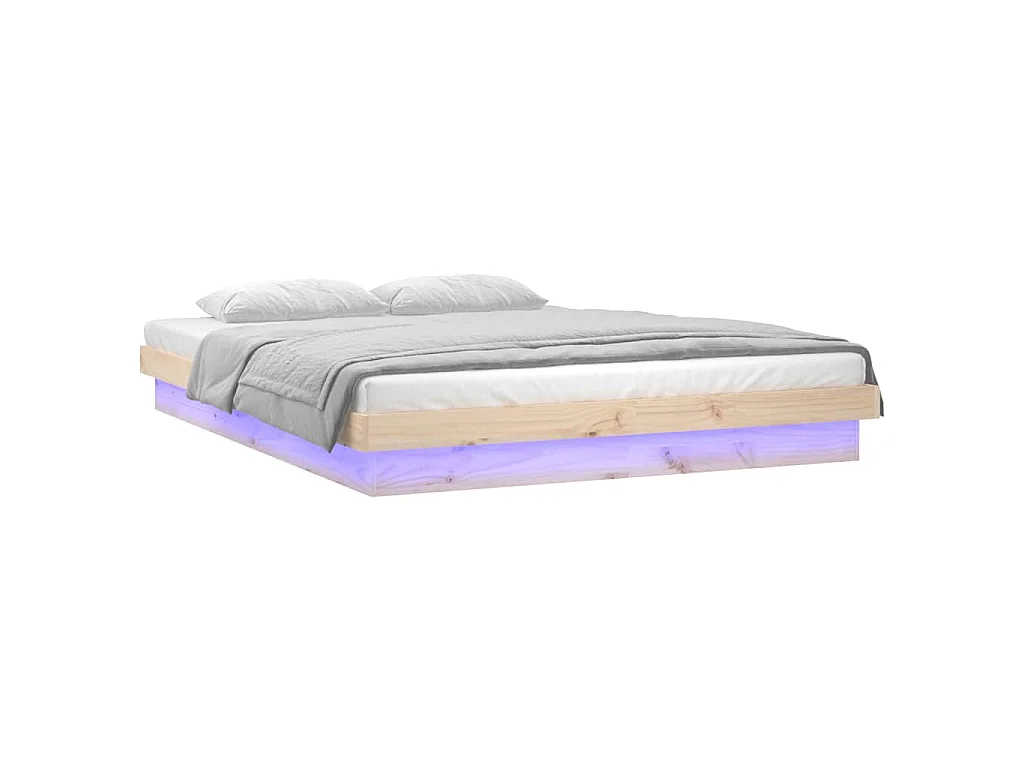 Cadre de lit à LED sans matelas 140x190 cm bois massif