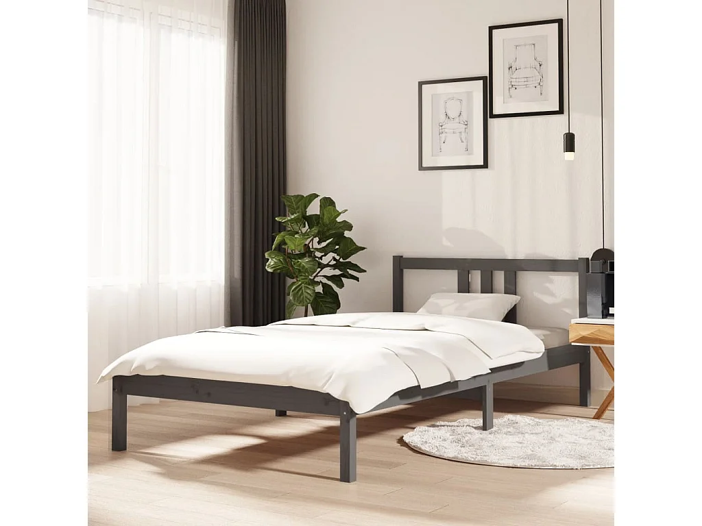 Estrutura de cama 100x200 cm madeira maciça cinzento