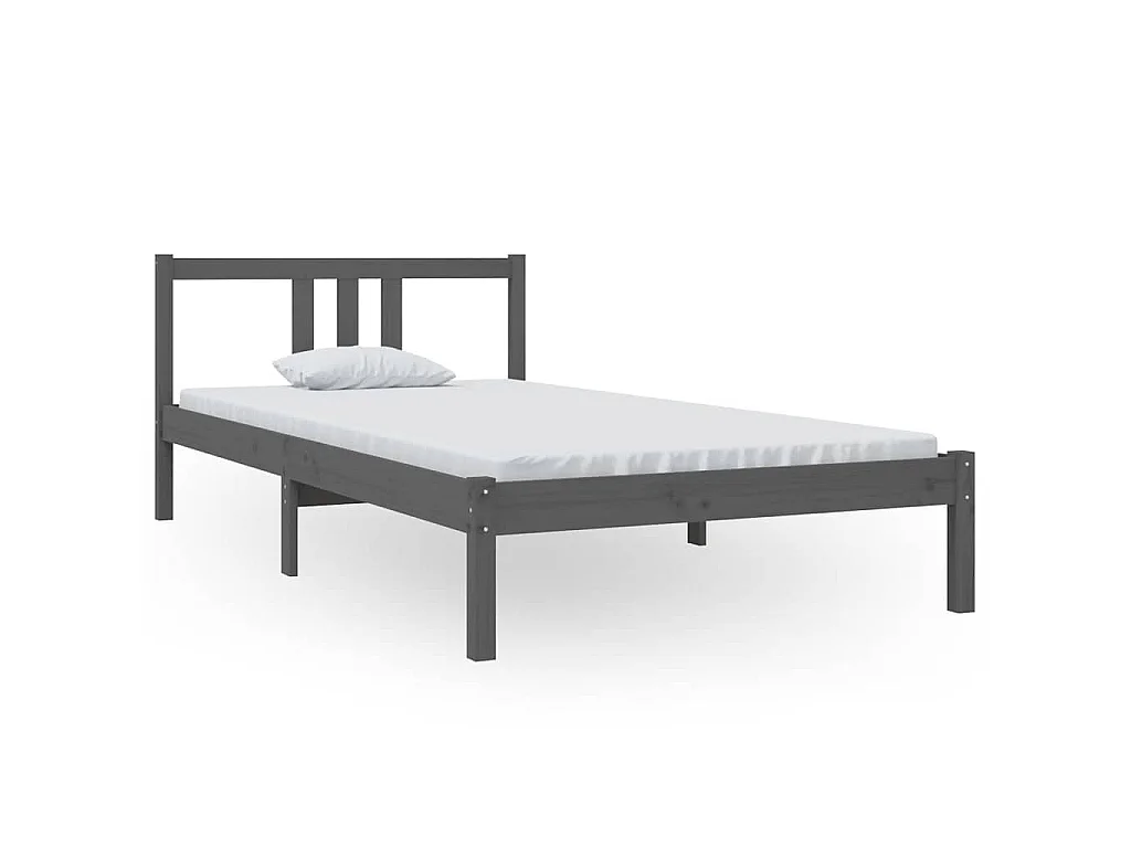 Cadre de lit sans matelas gris bois massif 100x200 cm