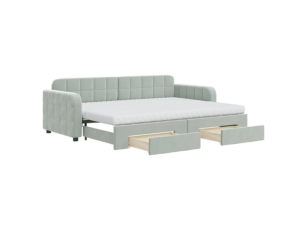 Slaapbank onderschuifbed en lades 80x200 cm fluweel lichtgrijs