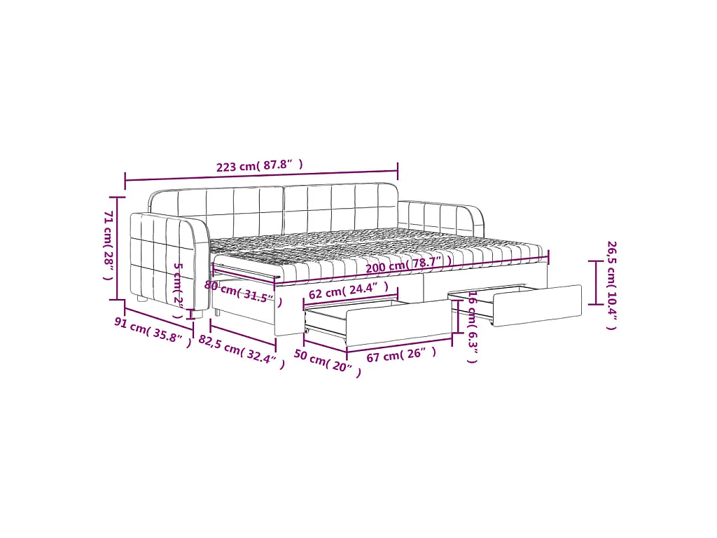Slaapbank onderschuifbed en lades 80x200 cm fluweel lichtgrijs