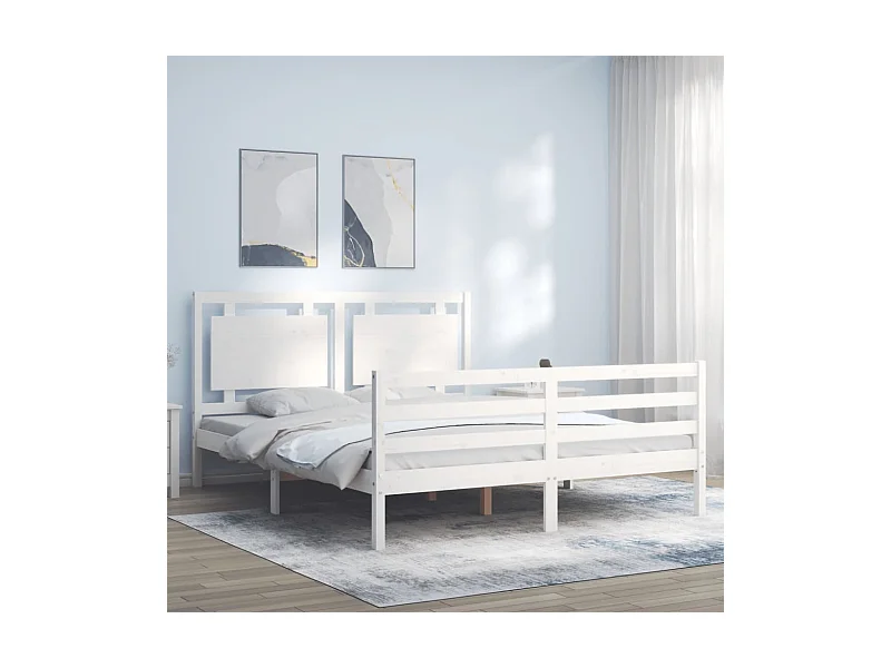 Cadre de lit sans matelas blanc bois de pin massif