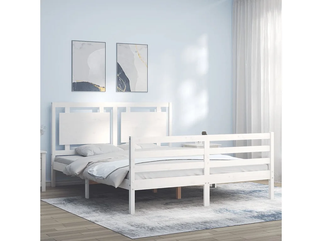 Cadre de lit sans matelas blanc bois de pin massif