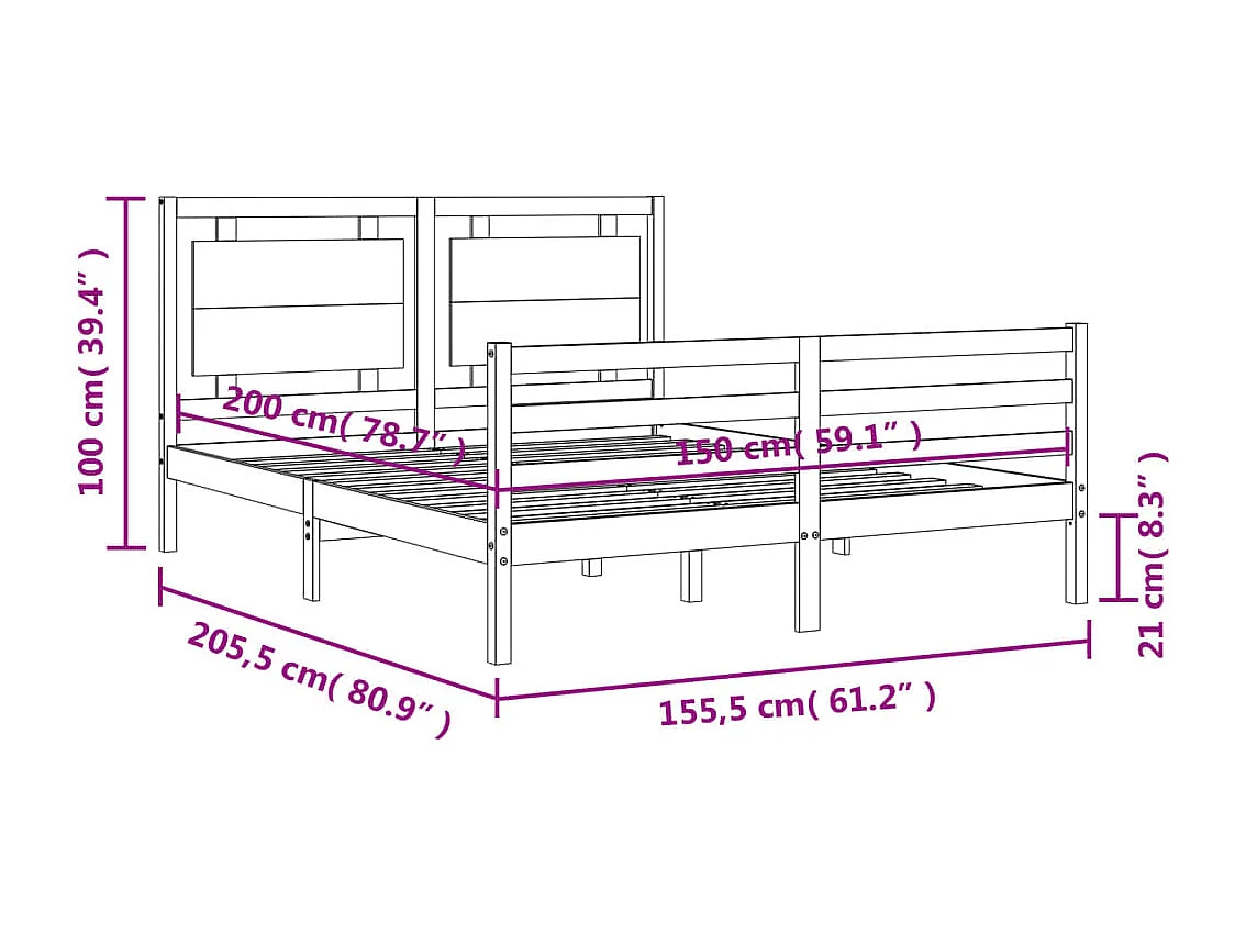 Cadre de lit sans matelas blanc bois de pin massif