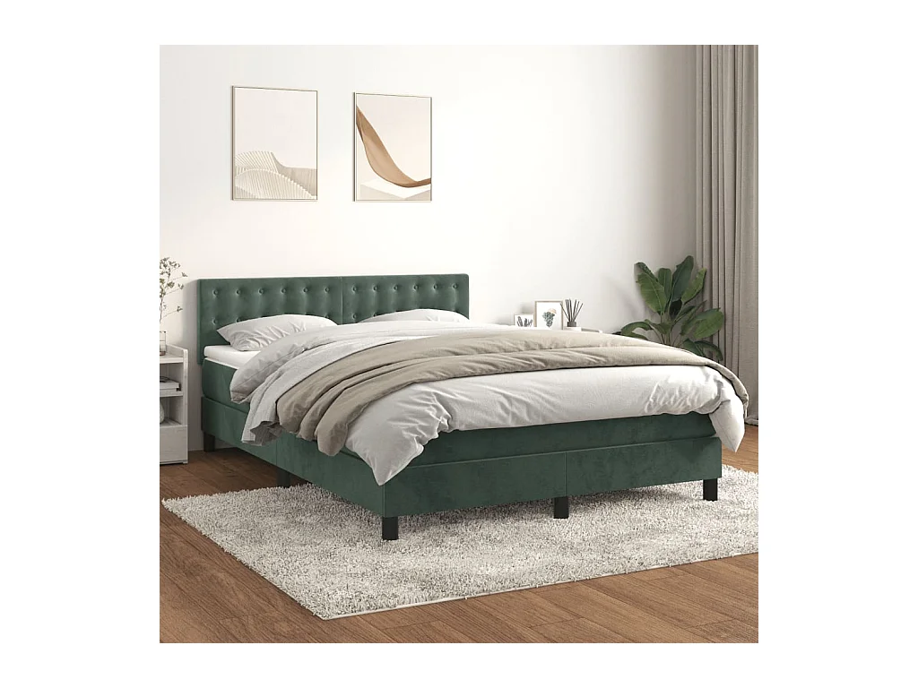 Sommier à lattes de lit et matelas Vert foncé 140x200cm Velours