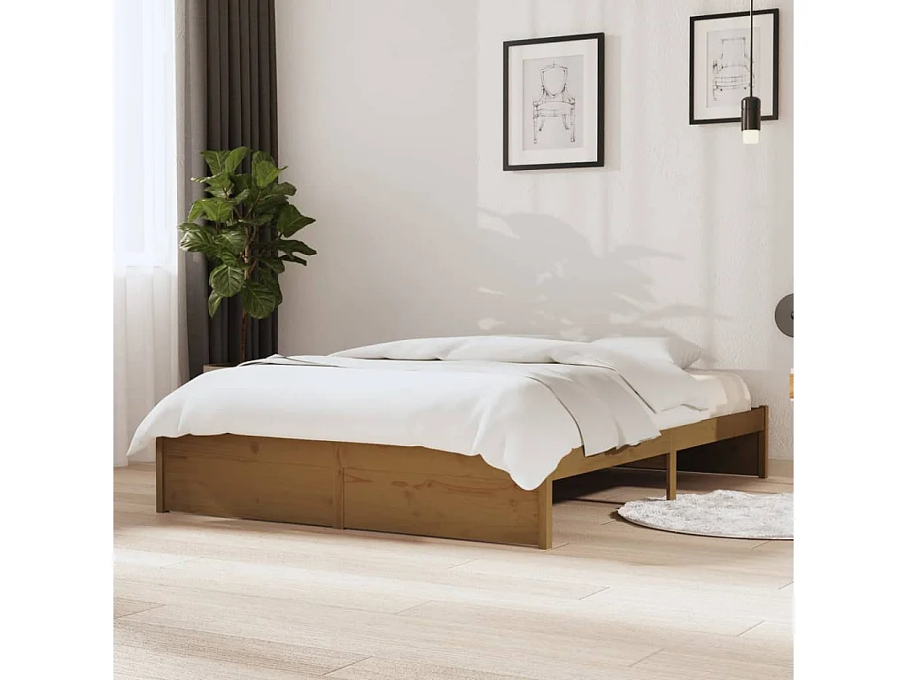 Cadre de lit sans matelas marron miel bois massif 140x190 cm