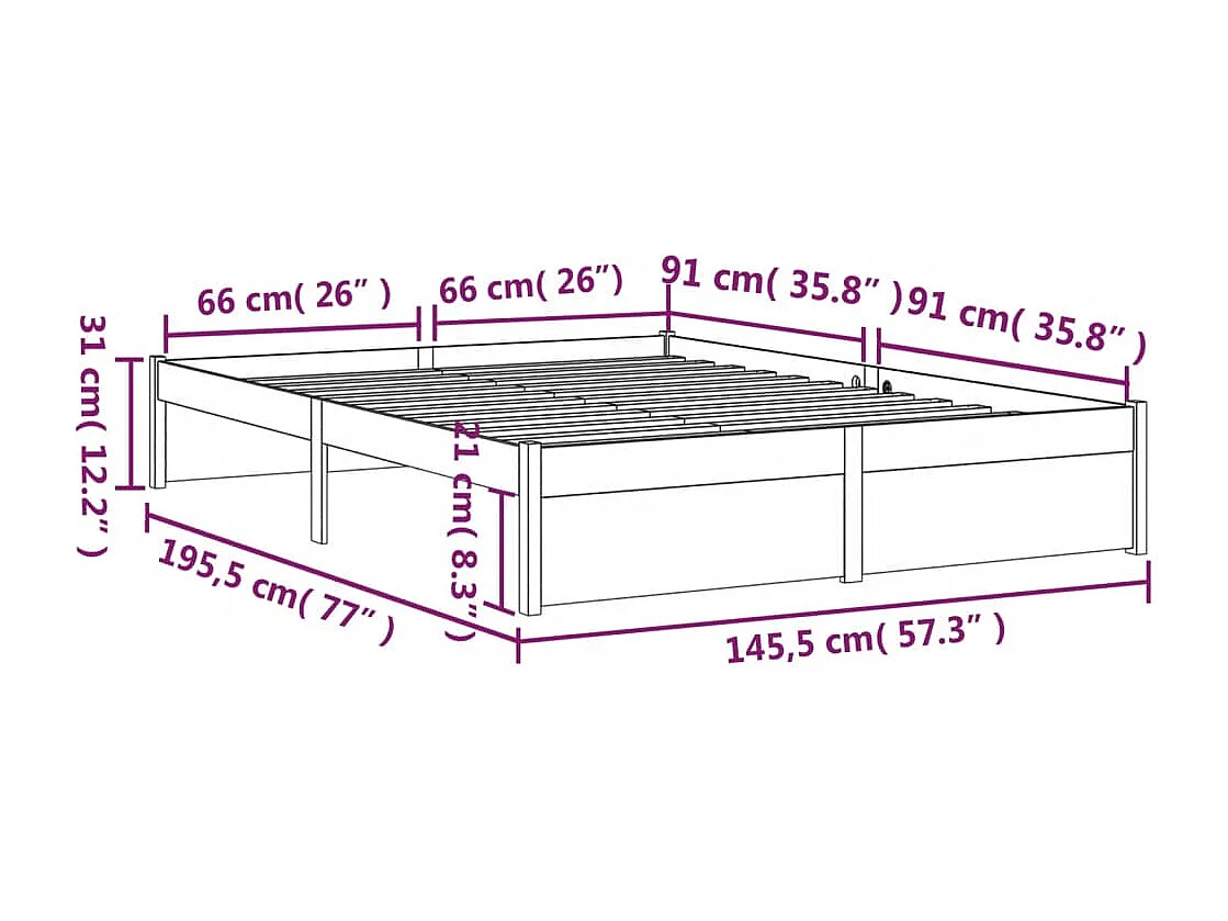 Cadre de lit sans matelas marron miel bois massif 140x190 cm