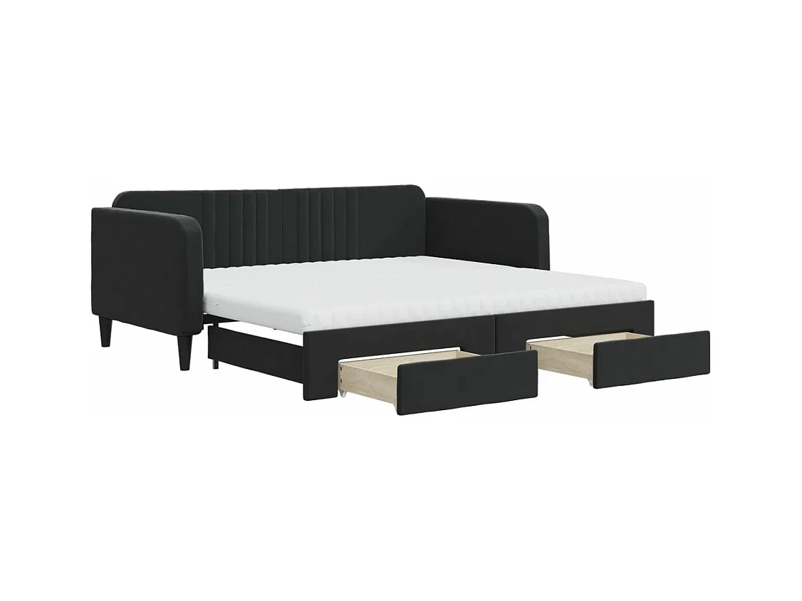 Tagesbett Ausziehbar mit Schubladen Schwarz 90x190 cm Samt
