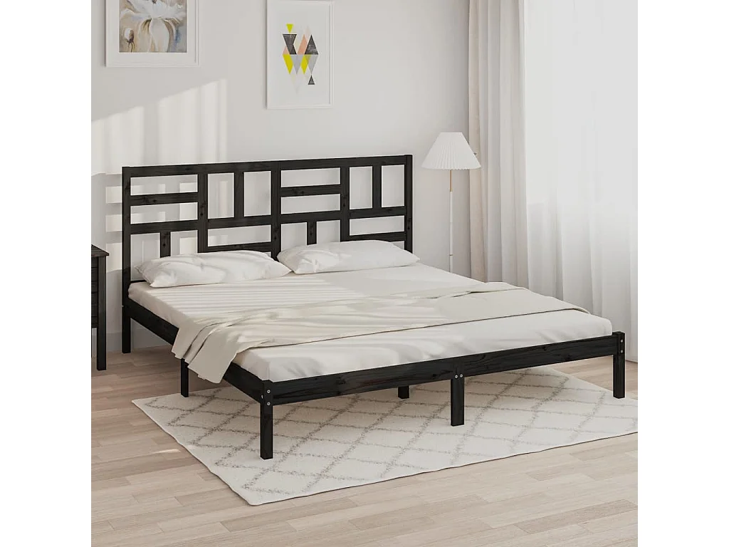 Estrutura de cama 200x200 cm madeira maciça preto