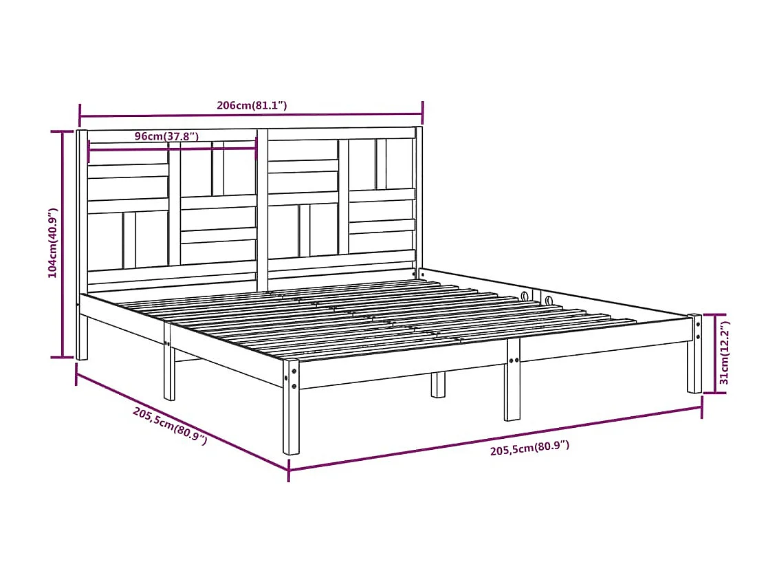 Estrutura de cama 200x200 cm madeira maciça preto