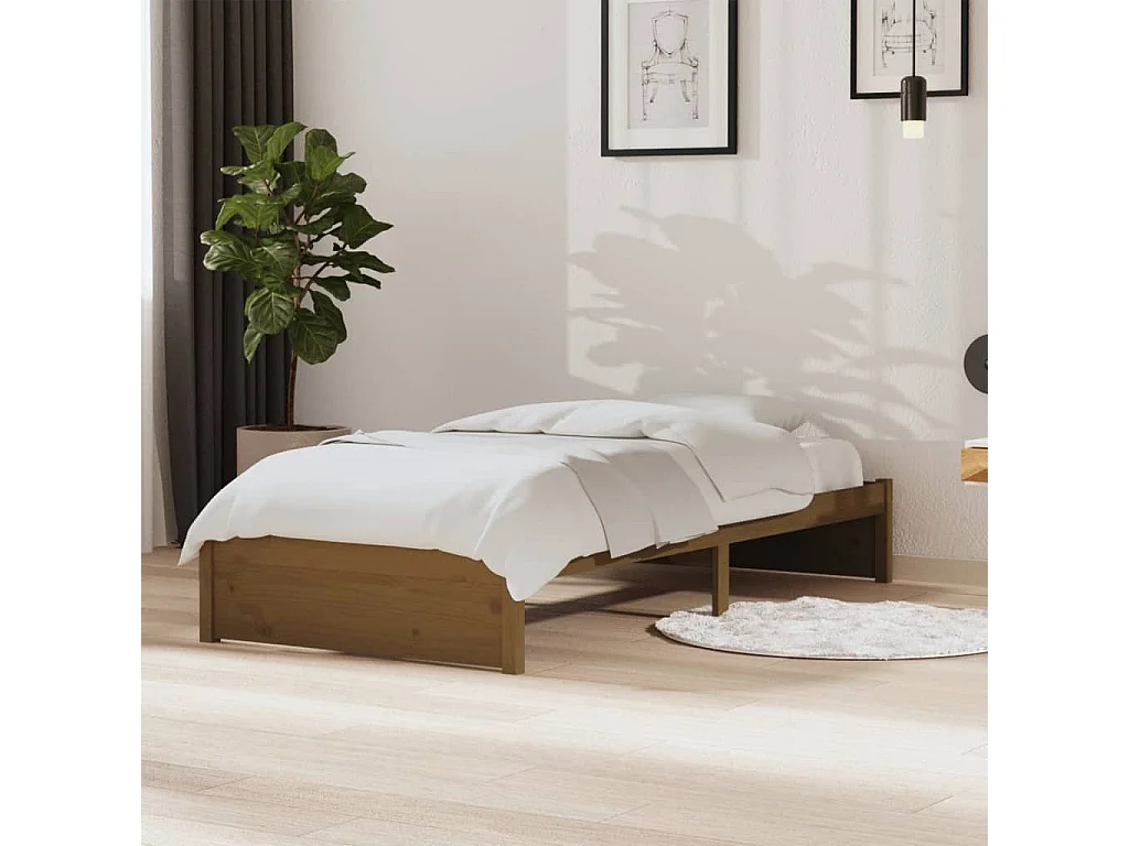 Estructura cama sin colchón madera maciza marrón miel 90x190 cm