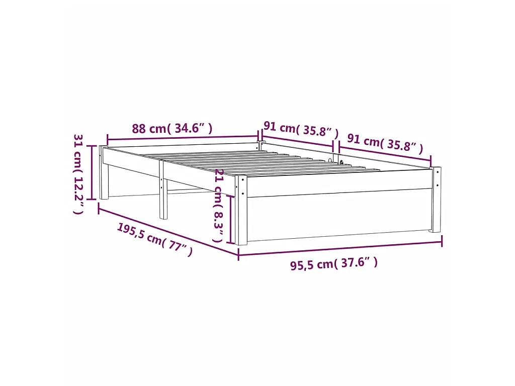 Cadre de lit sans matelas marron miel bois massif 90x190 cm