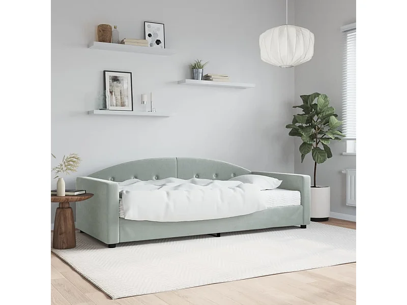 Divano Letto con Materasso Grigio Chiaro 90x190 cm in Velluto