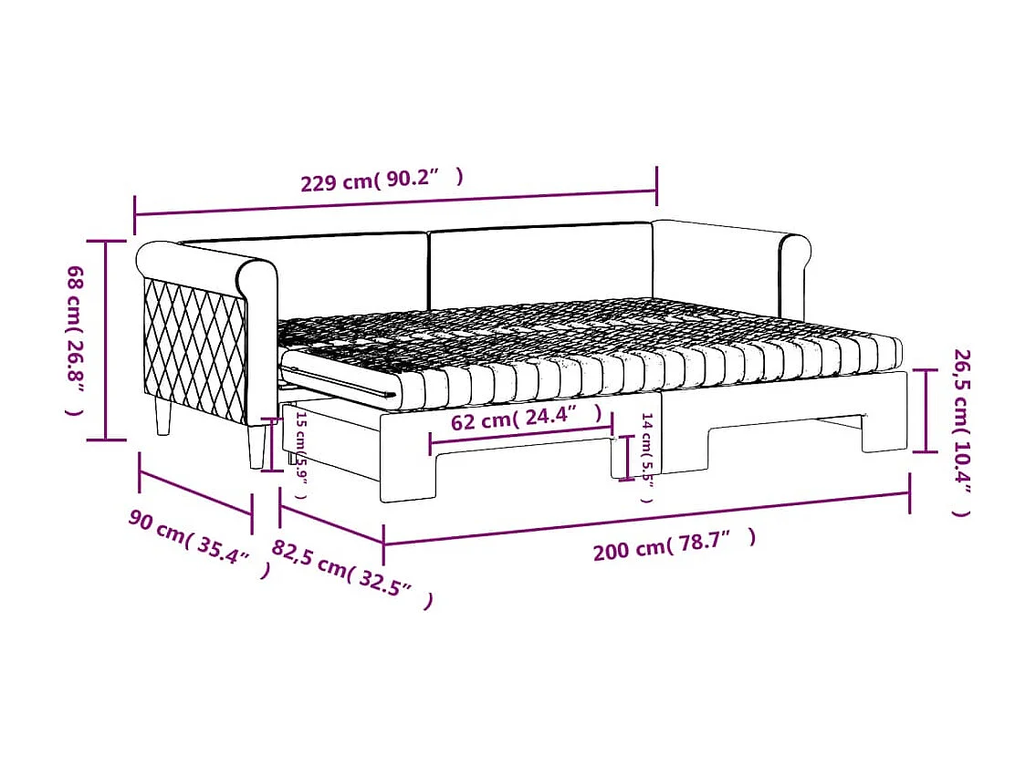 Slaapbank onderschuifbed matrassen 80x200 cm fluweel lichtgrijs