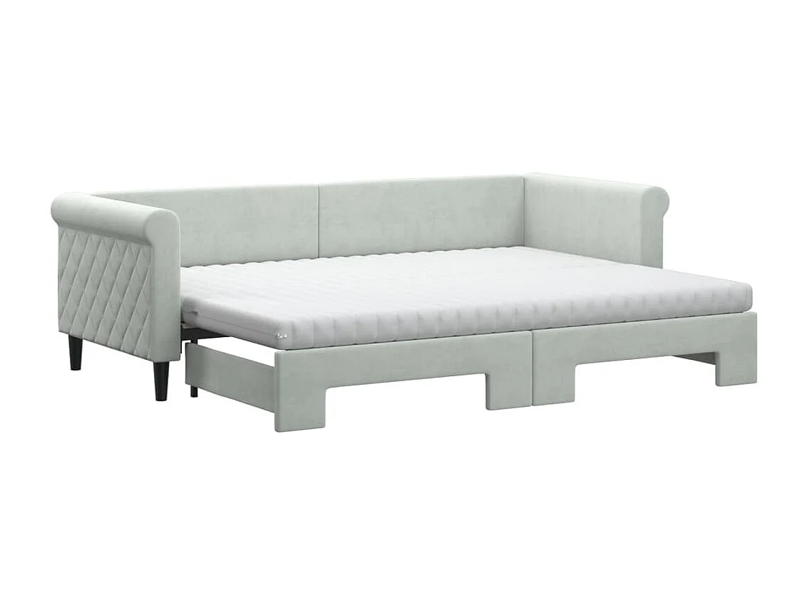 Tagesbett Ausziehbar mit Matratzen Hellgrau 80x200 cm Samt