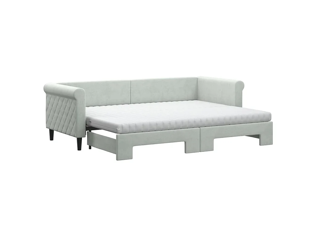Sofá cama nido con colchón terciopelo gris claro 80x200 cm