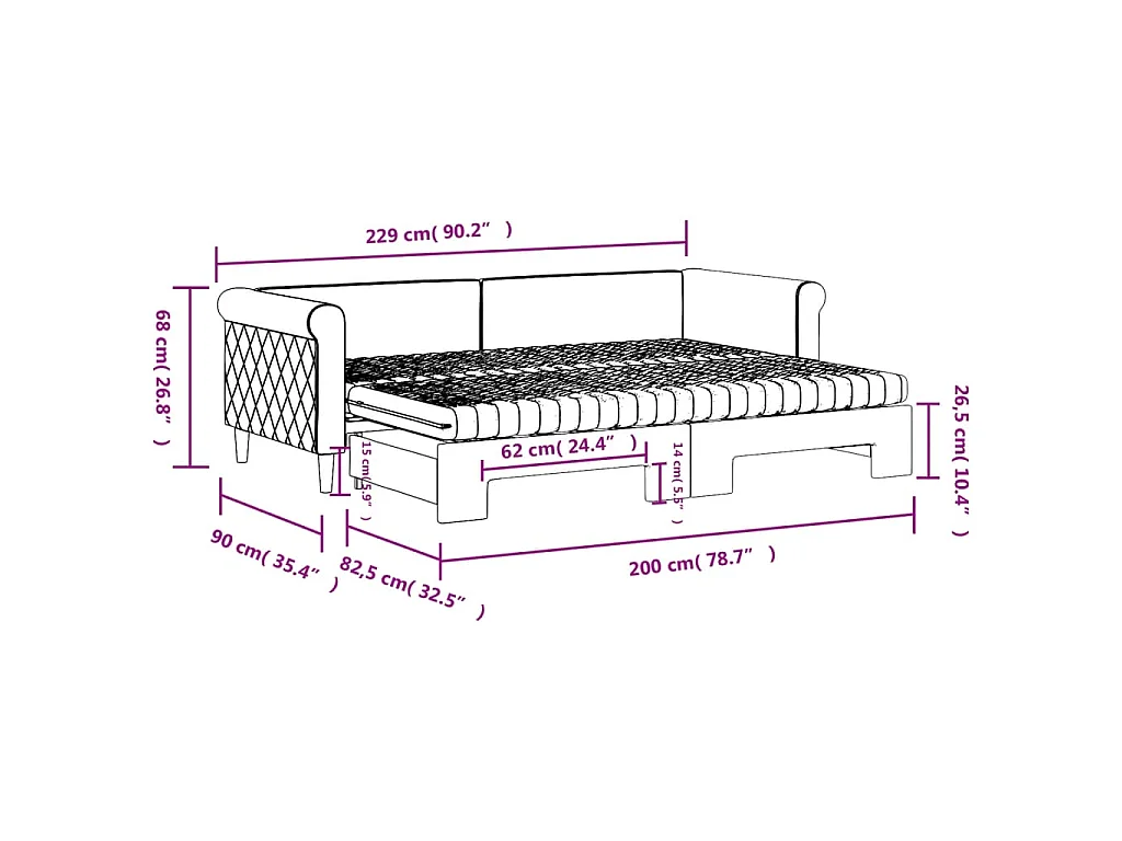 Sofá cama nido con colchón terciopelo gris claro 80x200 cm
